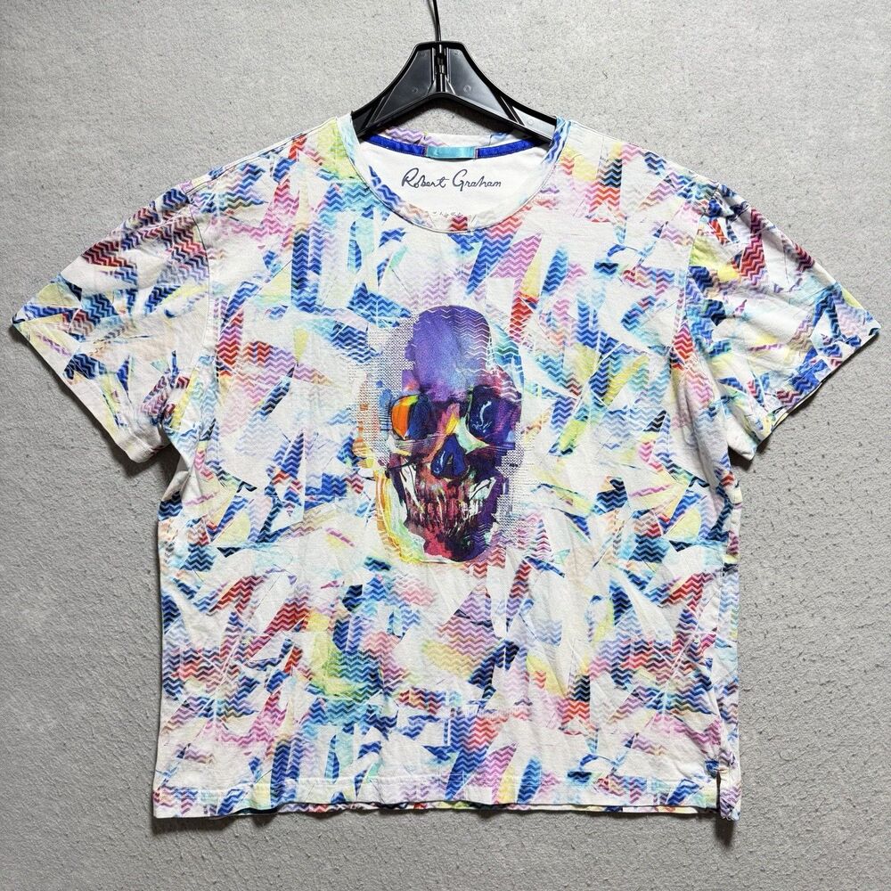Robert Graham Embroidered SKULL Colorful Print  KALEIDOSKULL T-Shirt Men’s Large